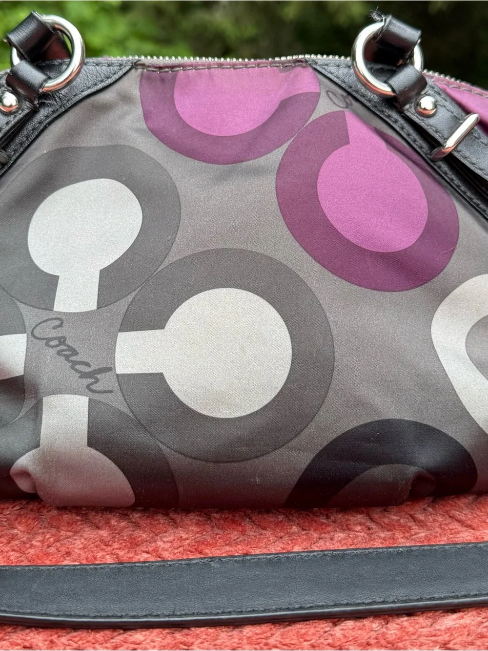 Authentic Coach Madison Sophia clover satchel purple/grey #15946 satin